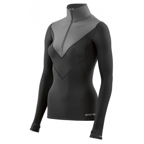 Skins DNAmic Thermal Women's Compression L/S Mock Neck with zip black/charcoal